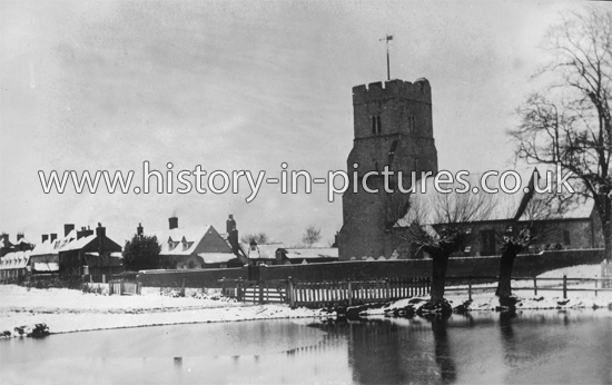 St. Peter's Church and Village under snow. Paglesham, Essex. May 1906